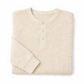 Long Sleeve Henley Waffle Knit Cotton Ivory – Product Photo