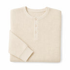 Long Sleeve Henley Waffle Knit Cotton Ivory – Product Photo