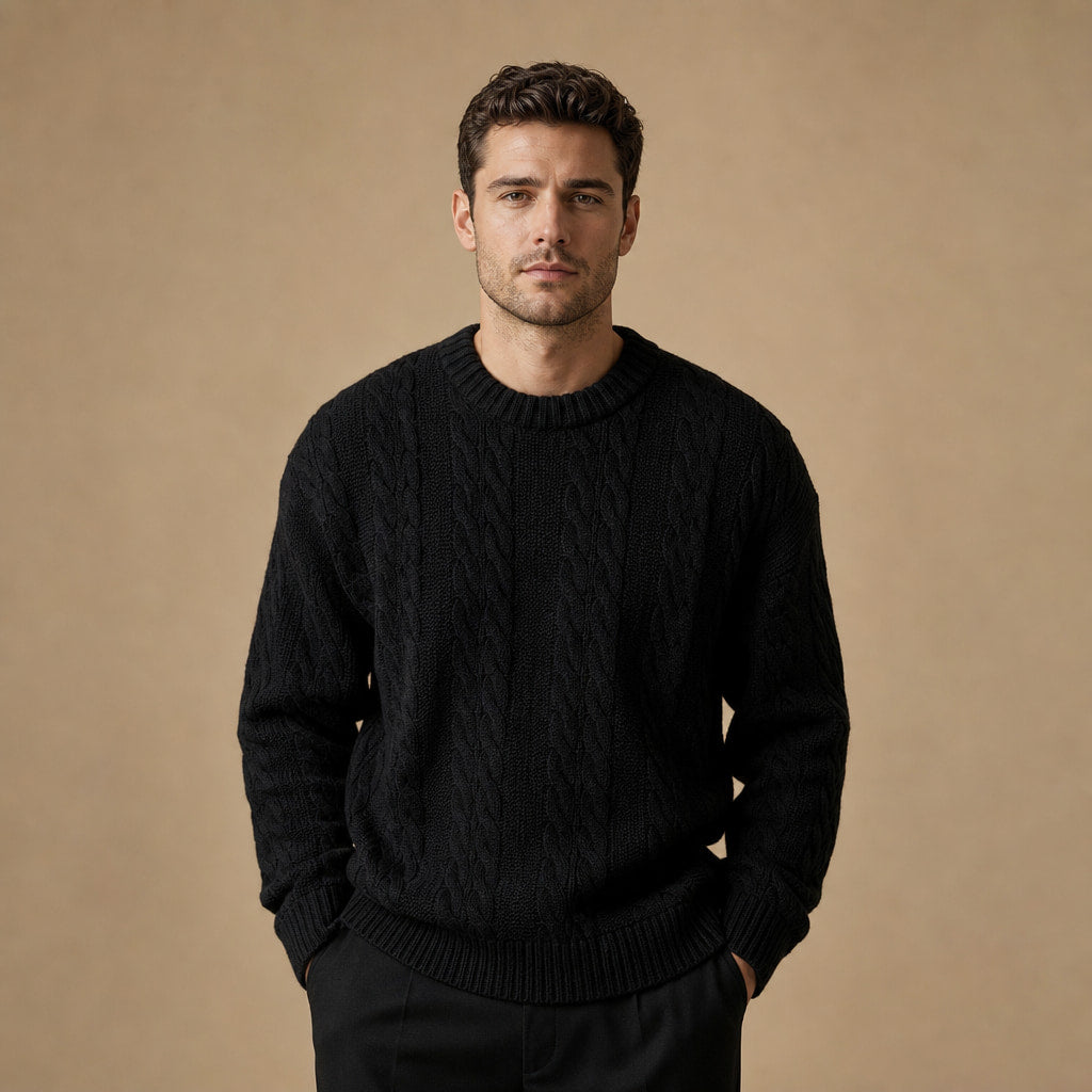 Caleb Ribbed Crewneck Black – Product Photo