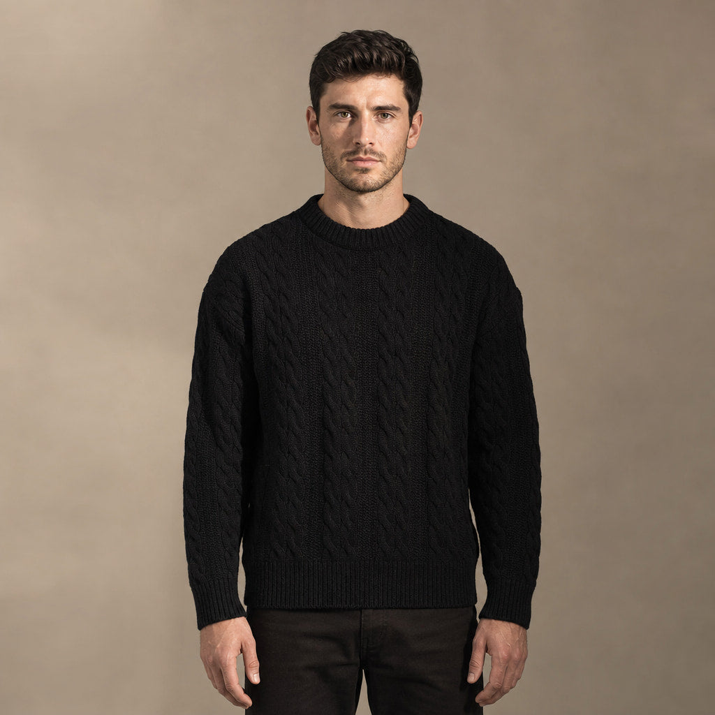 Caleb Ribbed Crewneck in Black – Tarlano Premium Menswear
