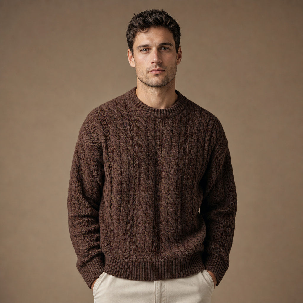 Caleb Ribbed Crewneck Brown – Product Photo