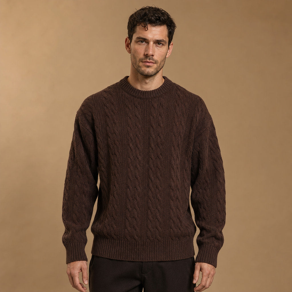 Caleb Ribbed Crewneck in Brown – Tarlano Premium Menswear