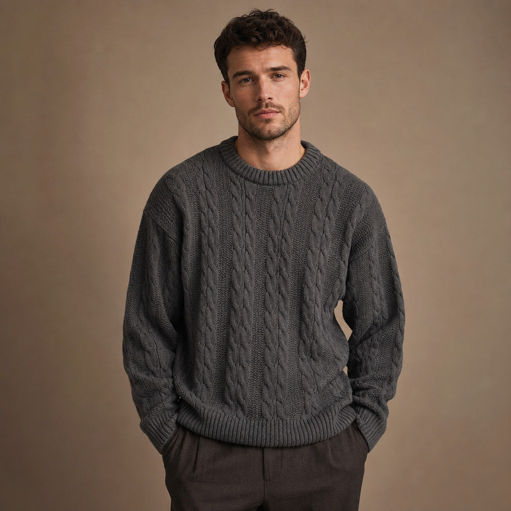 Caleb Ribbed Crewneck Graphite – Product Photo