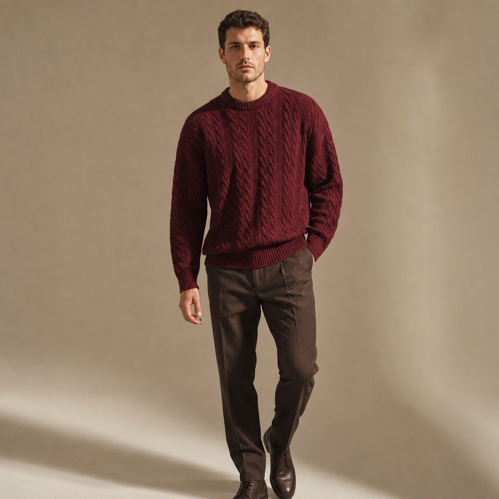 Caleb Ribbed Crewneck Maroon – Side Angle View