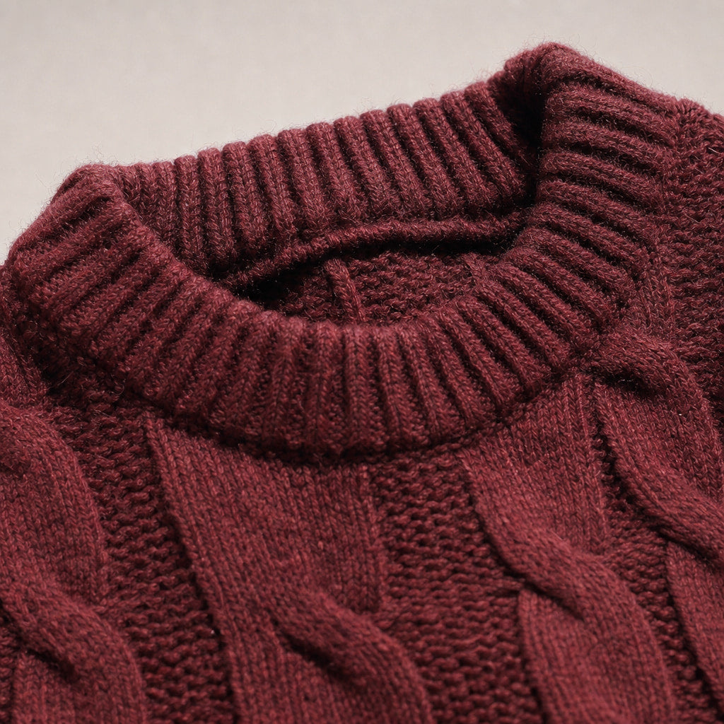 Caleb Ribbed Crewneck Maroon – Fabric and Detail Close-Up