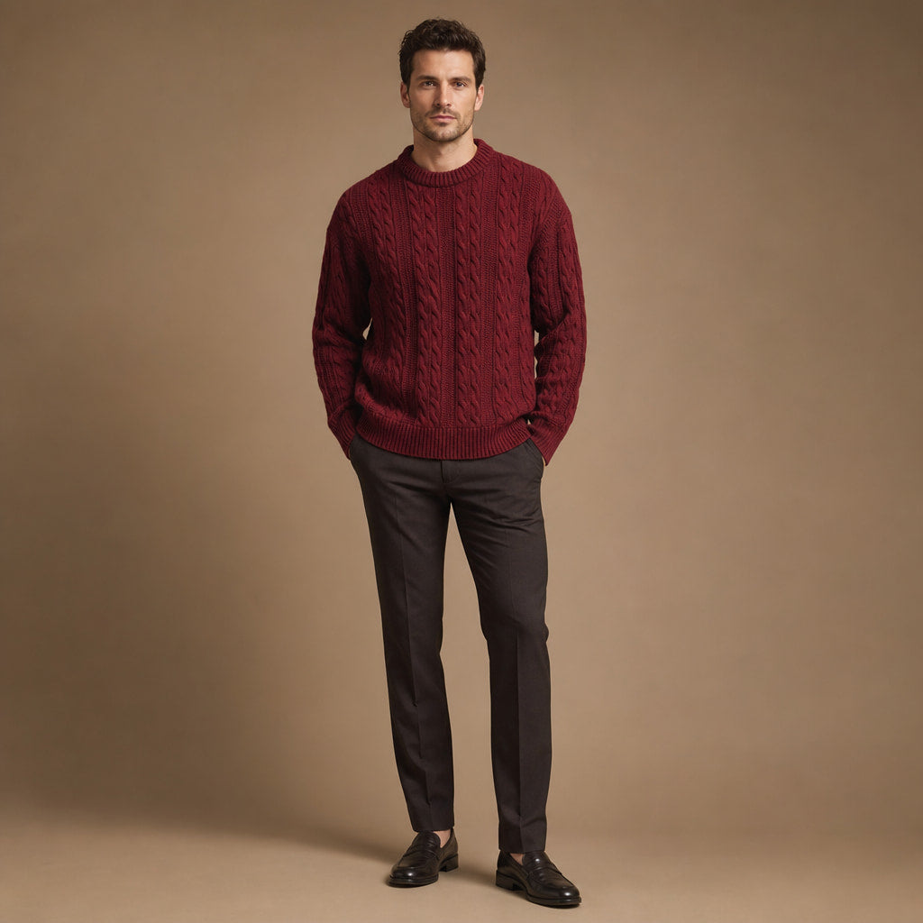 Caleb Ribbed Crewneck Maroon – Full Look