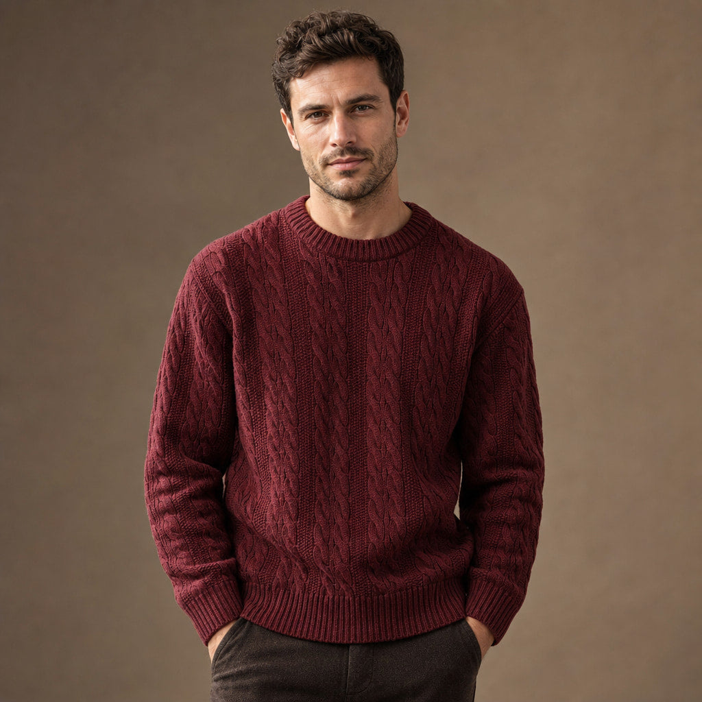 Caleb Ribbed Crewneck Maroon – Product Photo