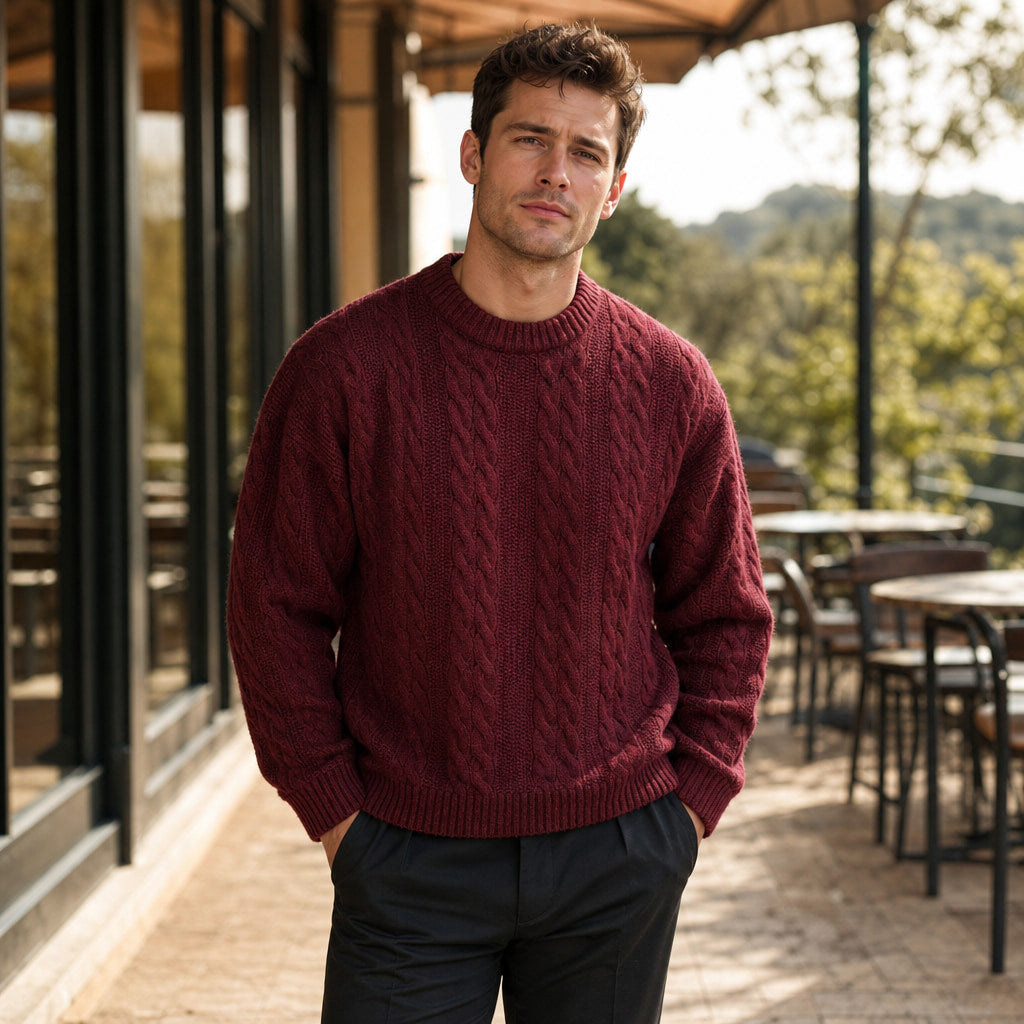 Caleb Ribbed Crewneck Maroon – Styled Editorial Shot
