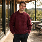 Caleb Ribbed Crewneck Maroon – Styled Editorial Shot