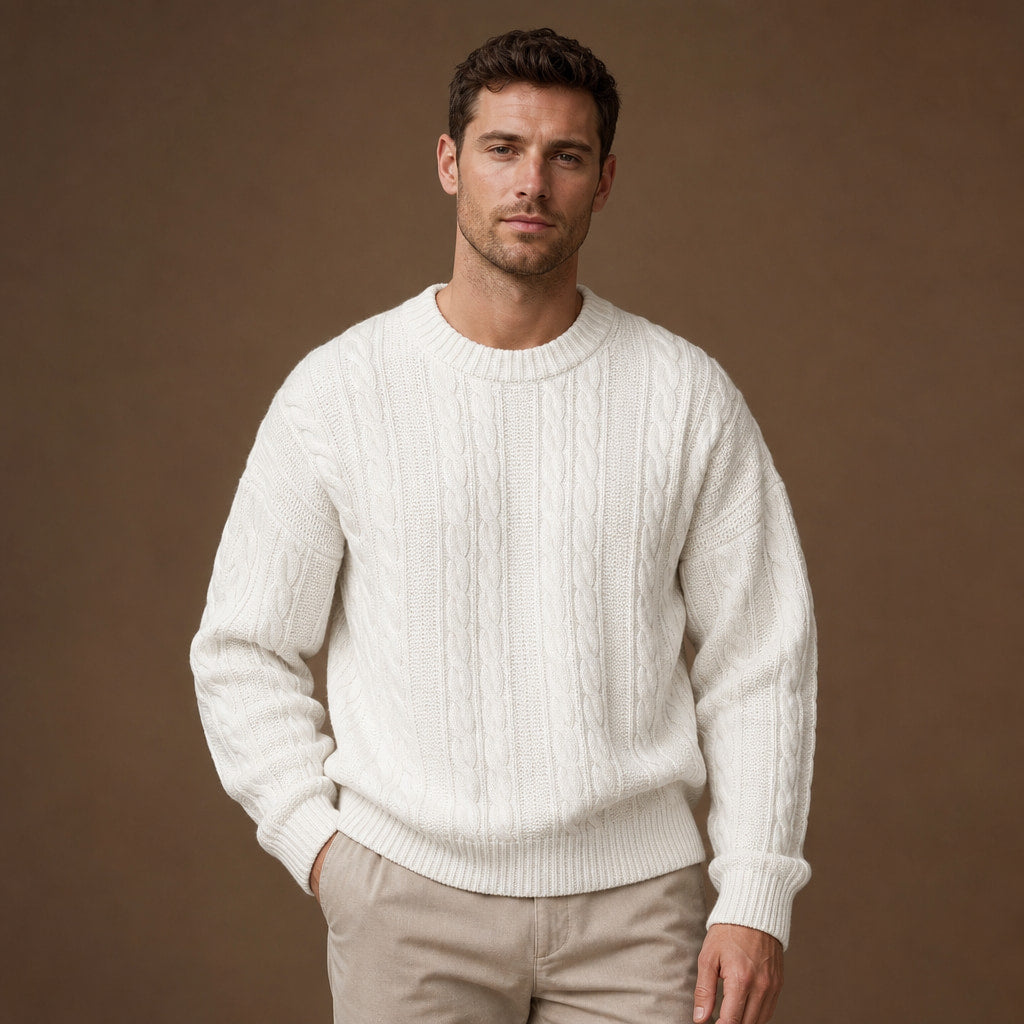 Caleb Ribbed Crewneck White – Product Photo