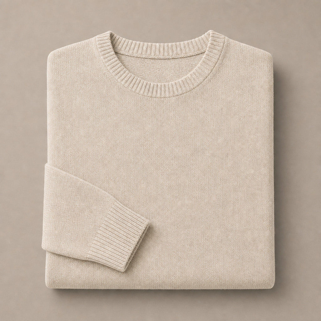 Crew Neck Sweater Lightweight Knit Beige – Product Photo