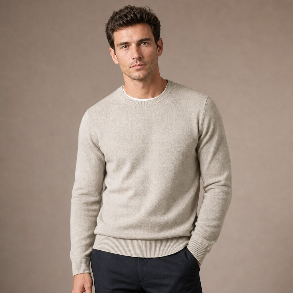 Crew Neck Sweater Lightweight Knit in Beige – Tarlano Premium Menswear