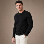 Crew Neck Sweater Lightweight Knit Black – Side Angle View