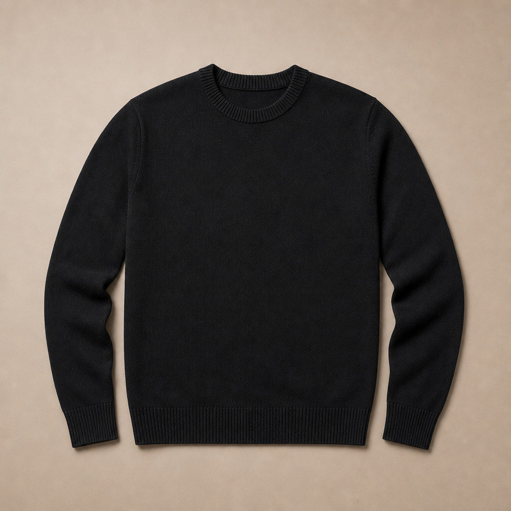 Crew Neck Sweater Lightweight Knit Black – Product Photo