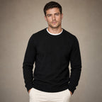 Crew Neck Sweater Lightweight Knit in Black – Tarlano Premium Menswear