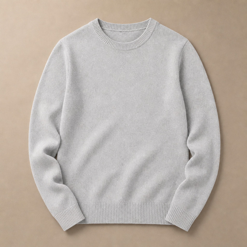 Crew Neck Sweater Lightweight Knit Light Gray – Product Photo