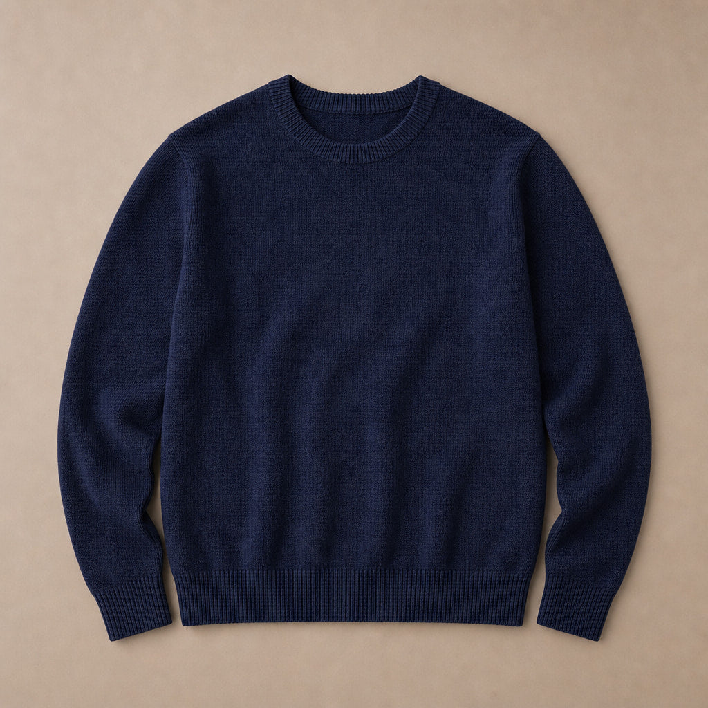 Crew Neck Sweater Lightweight Knit Navy – Product Photo