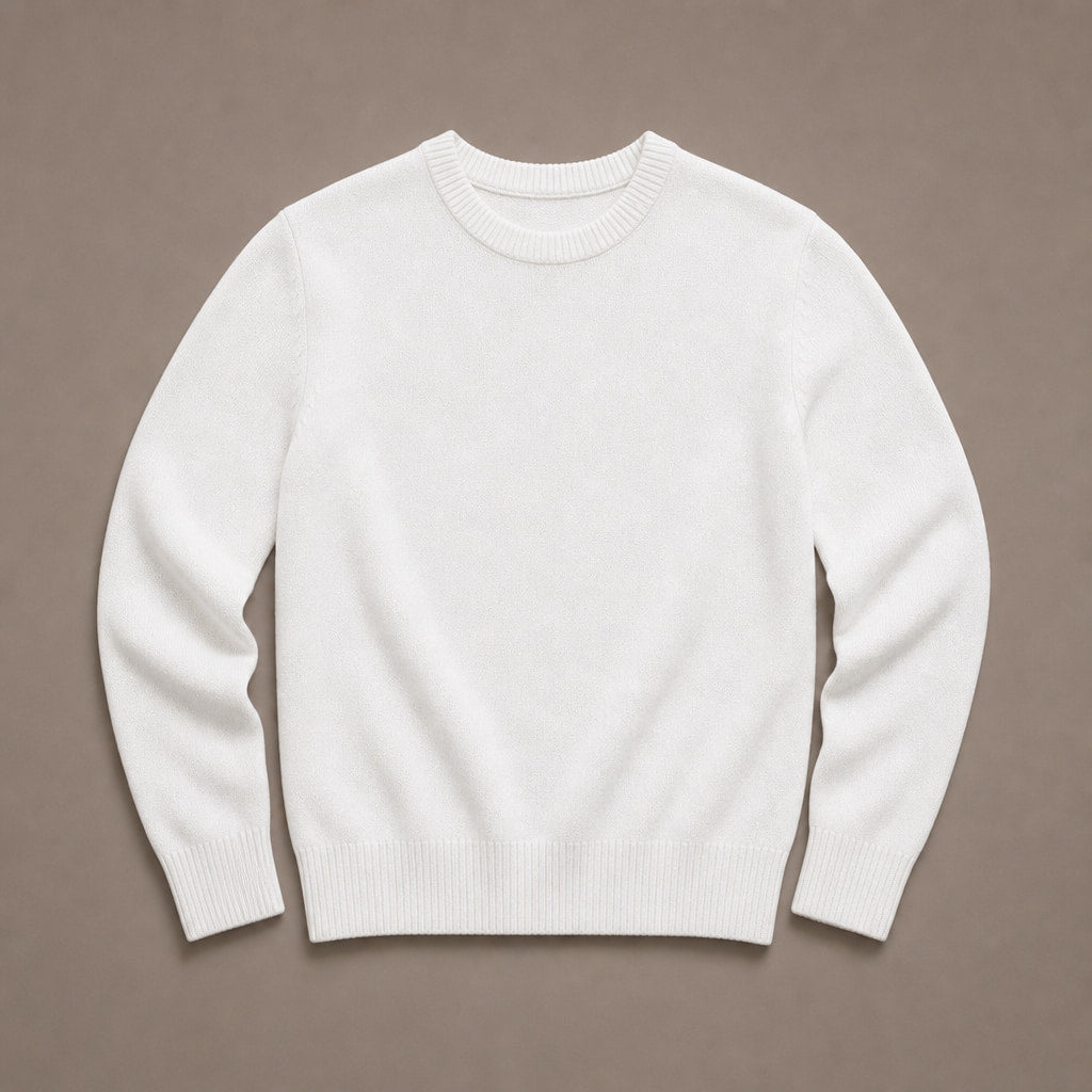 Crew Neck Sweater Lightweight Knit White – Product Photo