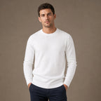 Crew Neck Sweater Lightweight Knit in White – Tarlano Premium Menswear
