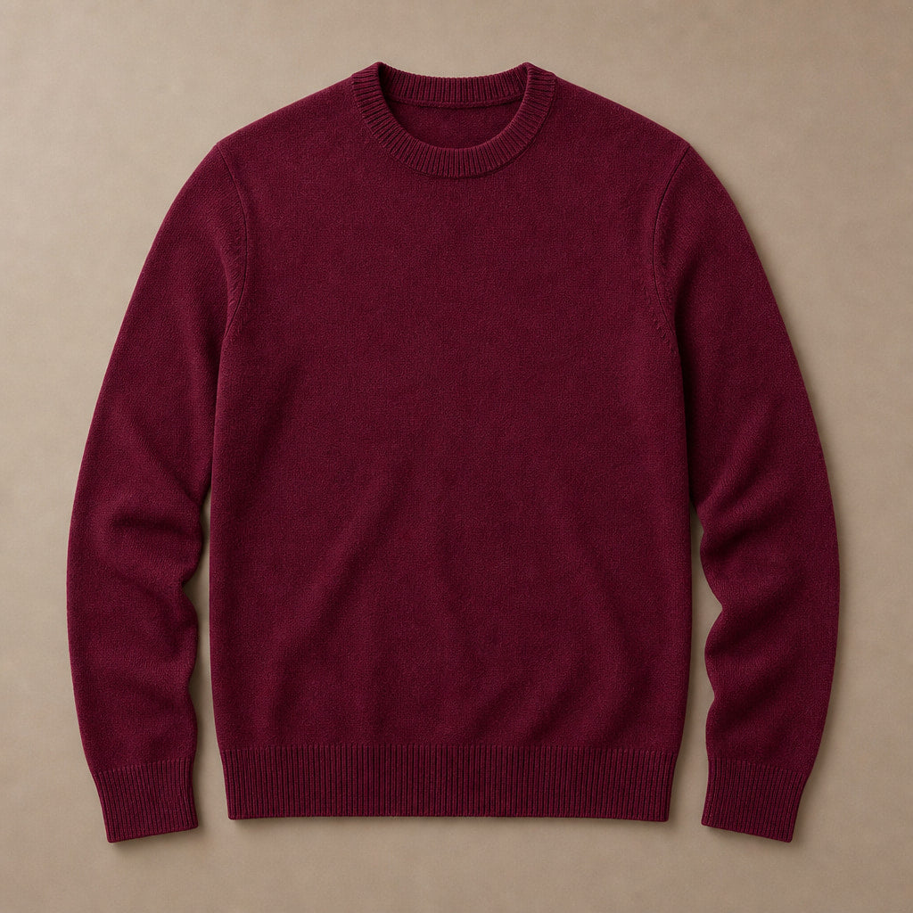 Crew Neck Sweater Lightweight Knit Wine – Product Photo
