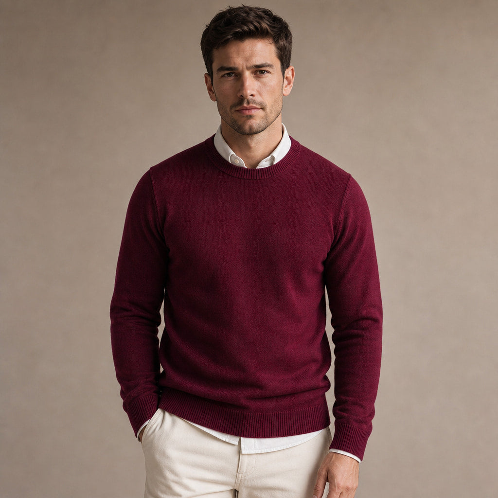 Crew Neck Sweater Lightweight Knit in Wine – Tarlano Premium Menswear