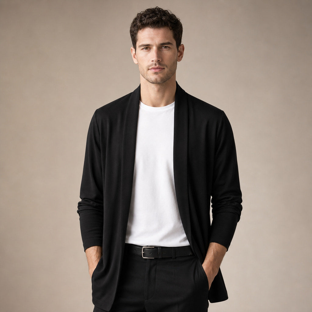 Cardigan Open Front Relaxed Fit Long Sleeve in Black – Tarlano Premium Menswear