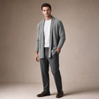 Cardigan Open Front Relaxed Fit Long Sleeve Gray – Side Angle View