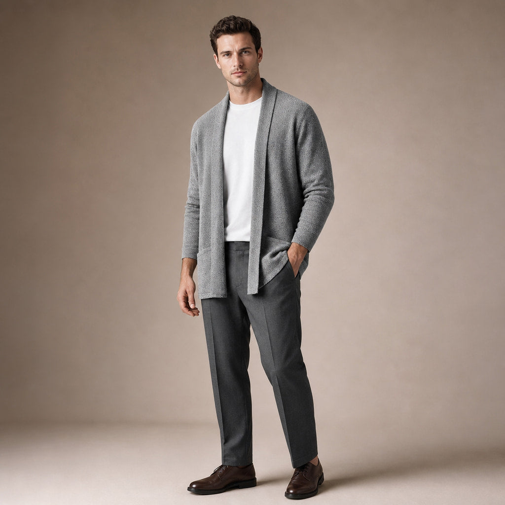 Cardigan Open Front Relaxed Fit Long Sleeve Gray – Side Angle View