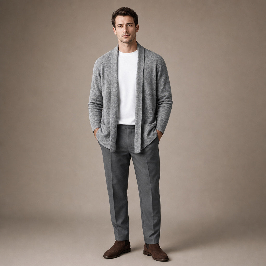 Cardigan Open Front Relaxed Fit Long Sleeve Gray – Full Look