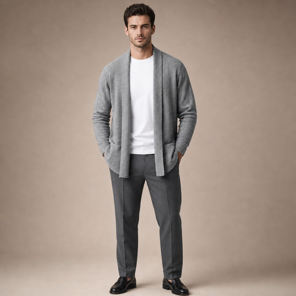 Cardigan Open Front Relaxed Fit Long Sleeve in Gray – Tarlano Premium Menswear