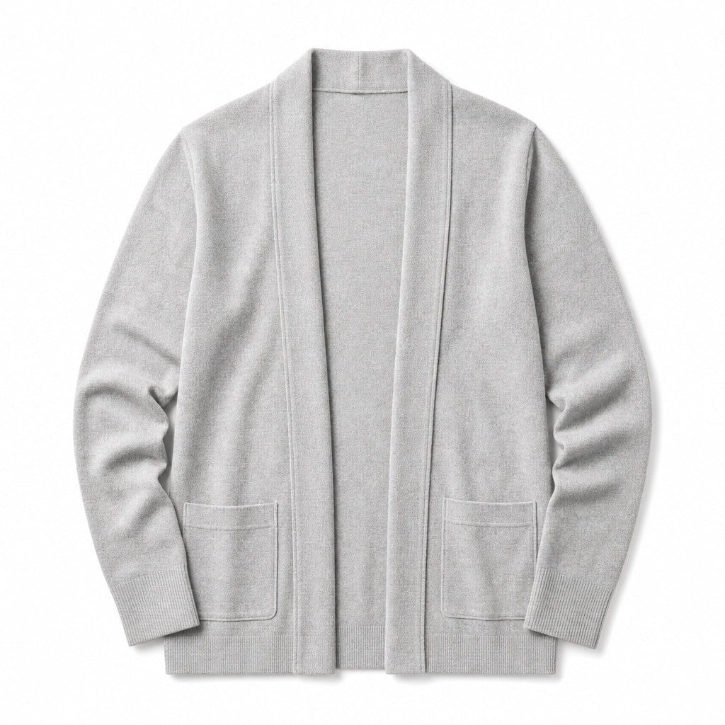 Cardigan Open Front Relaxed Fit Long Sleeve Light Gray – Product Photo