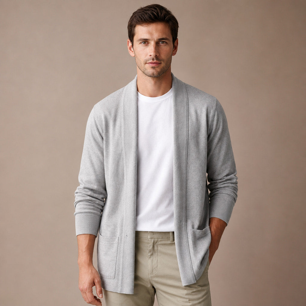 Cardigan Open Front Relaxed Fit Long Sleeve in Light Gray – Tarlano Premium Menswear