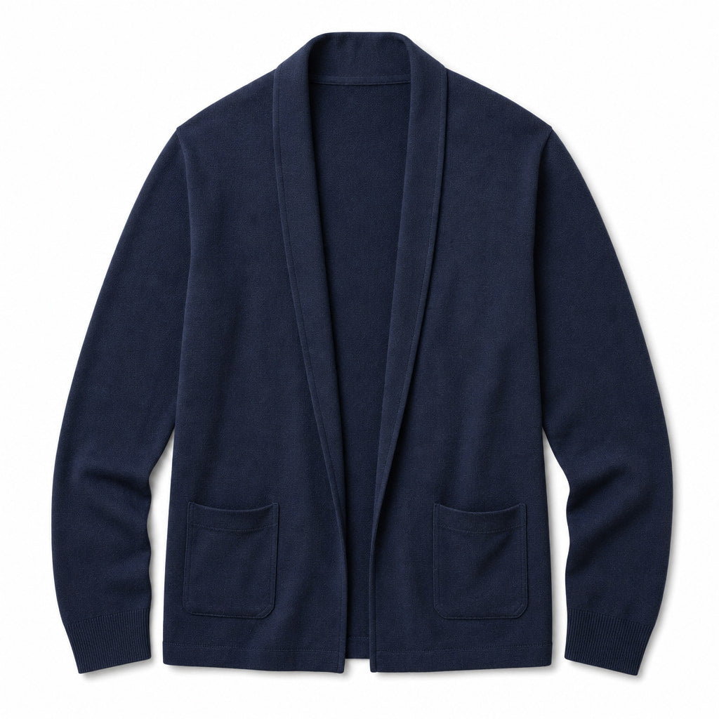 Cardigan Open Front Relaxed Fit Long Sleeve Navy Blue – Product Photo