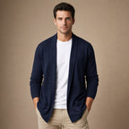 Cardigan Open Front Relaxed Fit Long Sleeve in Navy Blue – Tarlano Premium Menswear