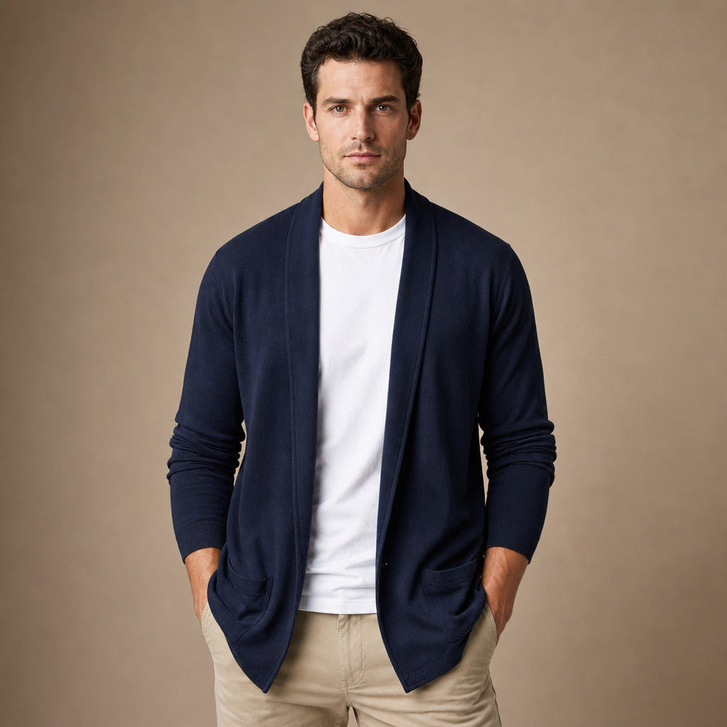 Cardigan Open Front Relaxed Fit Long Sleeve in Navy Blue – Tarlano Premium Menswear