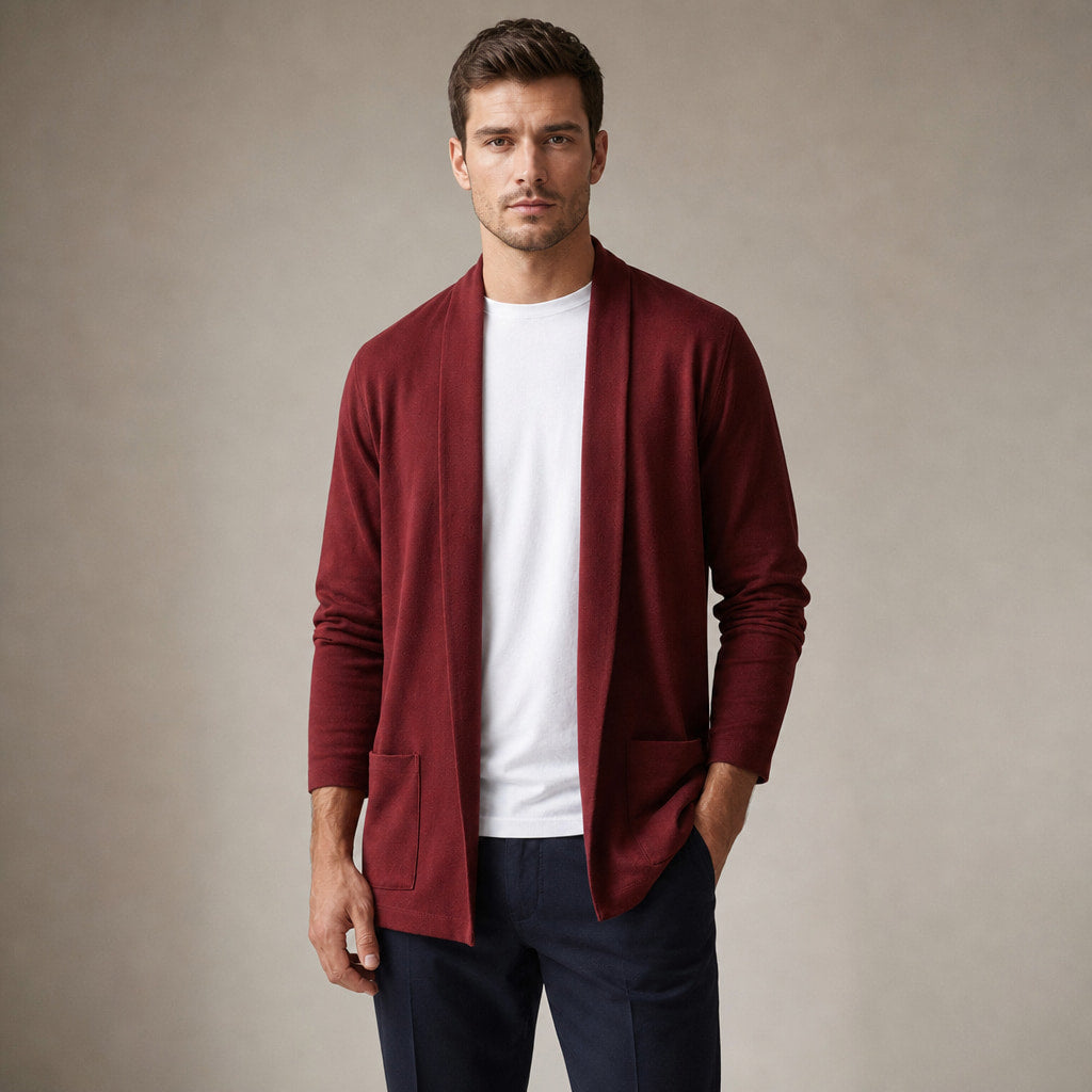 Cardigan Open Front Relaxed Fit Long Sleeve in Red – Tarlano Premium Menswear