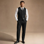 Herringbone Waistcoat Adjustable Back Strap in Black – Tarlano Premium Menswear