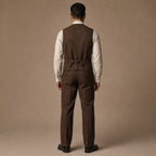 Herringbone Waistcoat Adjustable Back Strap Brown – Side Angle View