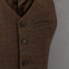 Herringbone Waistcoat Adjustable Back Strap Brown – Fabric and Detail Close-Up