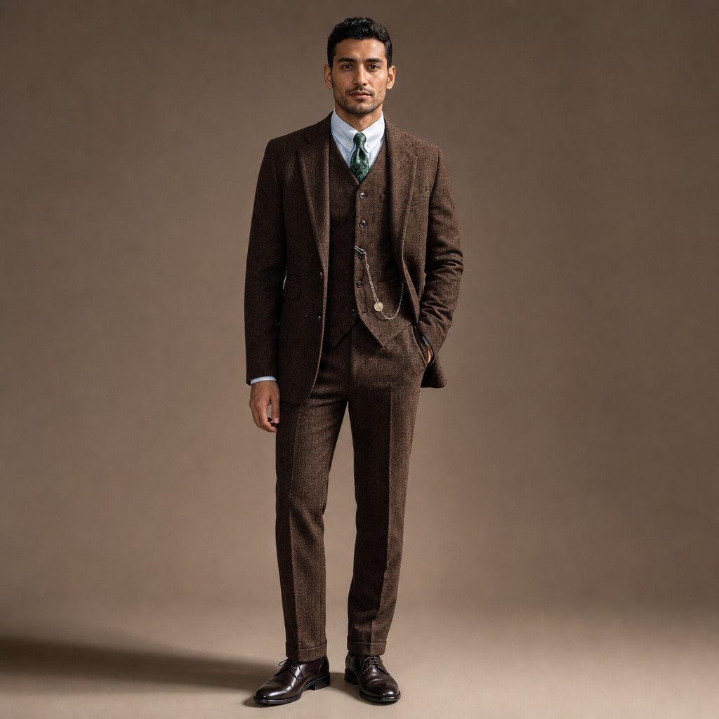 Herringbone Waistcoat Adjustable Back Strap in Brown – Tarlano Premium Menswear
