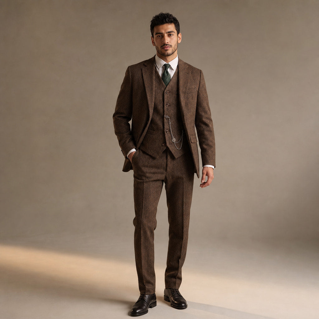 Herringbone Waistcoat Adjustable Back Strap in Coffee – Tarlano Premium Menswear