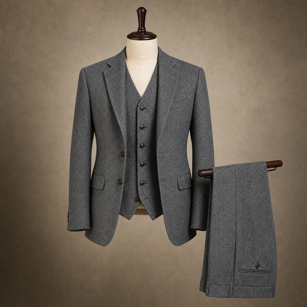 Herringbone Waistcoat Adjustable Back Strap Gray – Product Photo