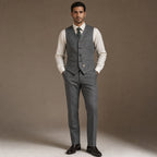 Herringbone Waistcoat Adjustable Back Strap in Gray – Tarlano Premium Menswear