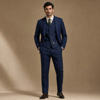 Herringbone Waistcoat Adjustable Back Strap in Navy – Tarlano Premium Menswear