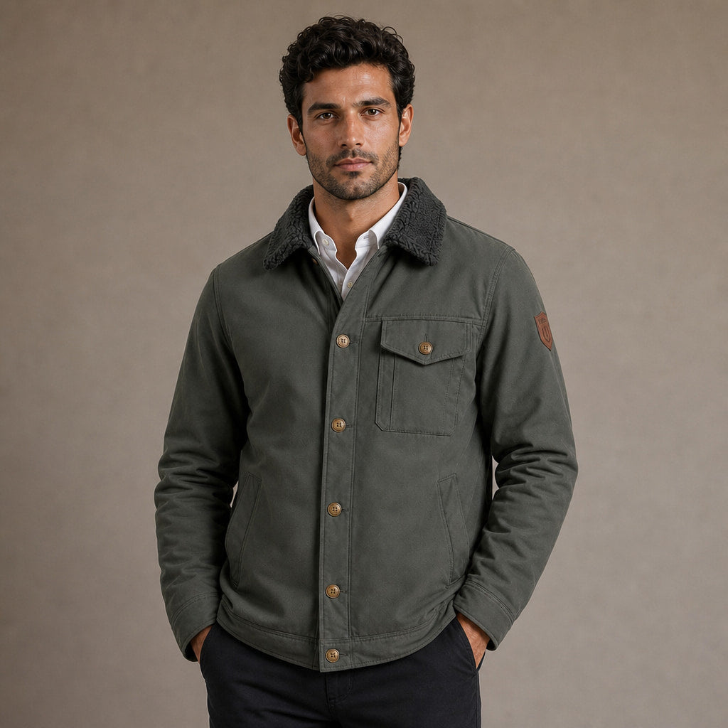 Fleece Jacket Faux Fur Collar Windproof Green – Product Photo