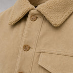 Fleece Jacket Faux Fur Collar Windproof Khaki – Fabric and Detail Close-Up