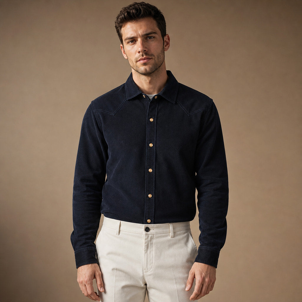 Camerota Corduroy Western Shirt in Champagne – Tarlano Premium Menswear