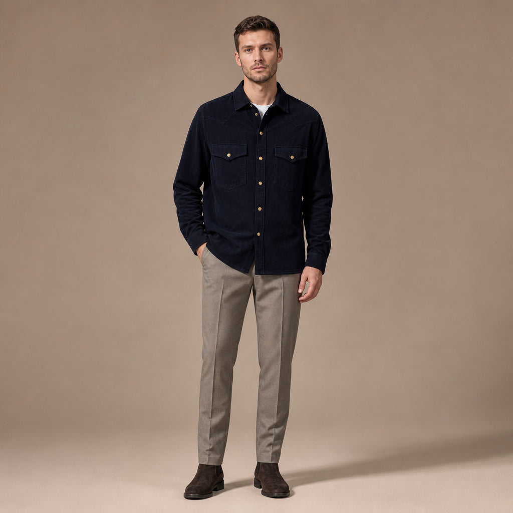 Camerota Corduroy Western Shirt Deep Navy – Full Look
