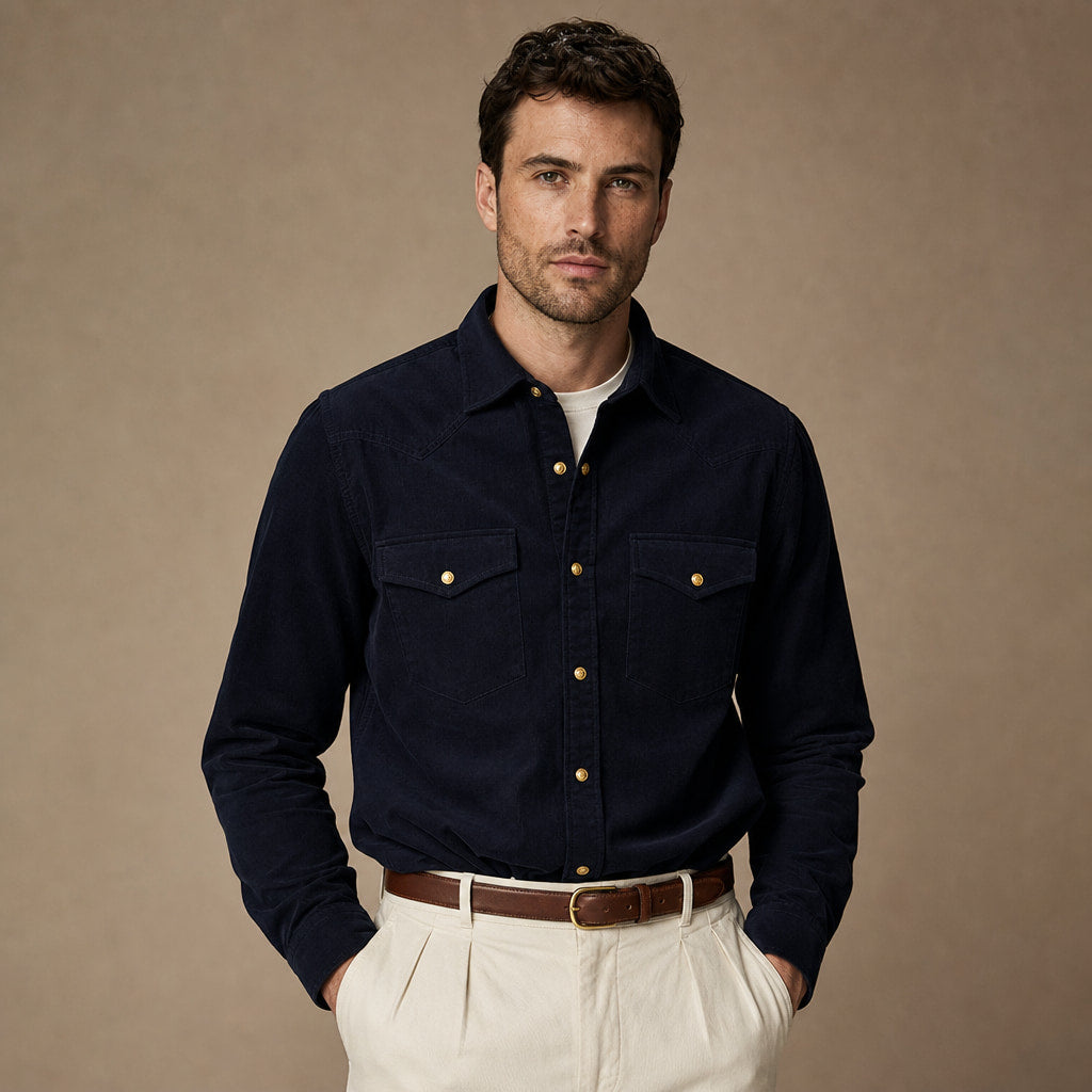 Camerota Corduroy Western Shirt Deep Navy – Product Photo