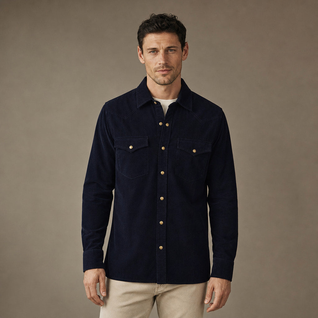 Camerota Corduroy Western Shirt in Deep Navy – Tarlano Premium Menswear